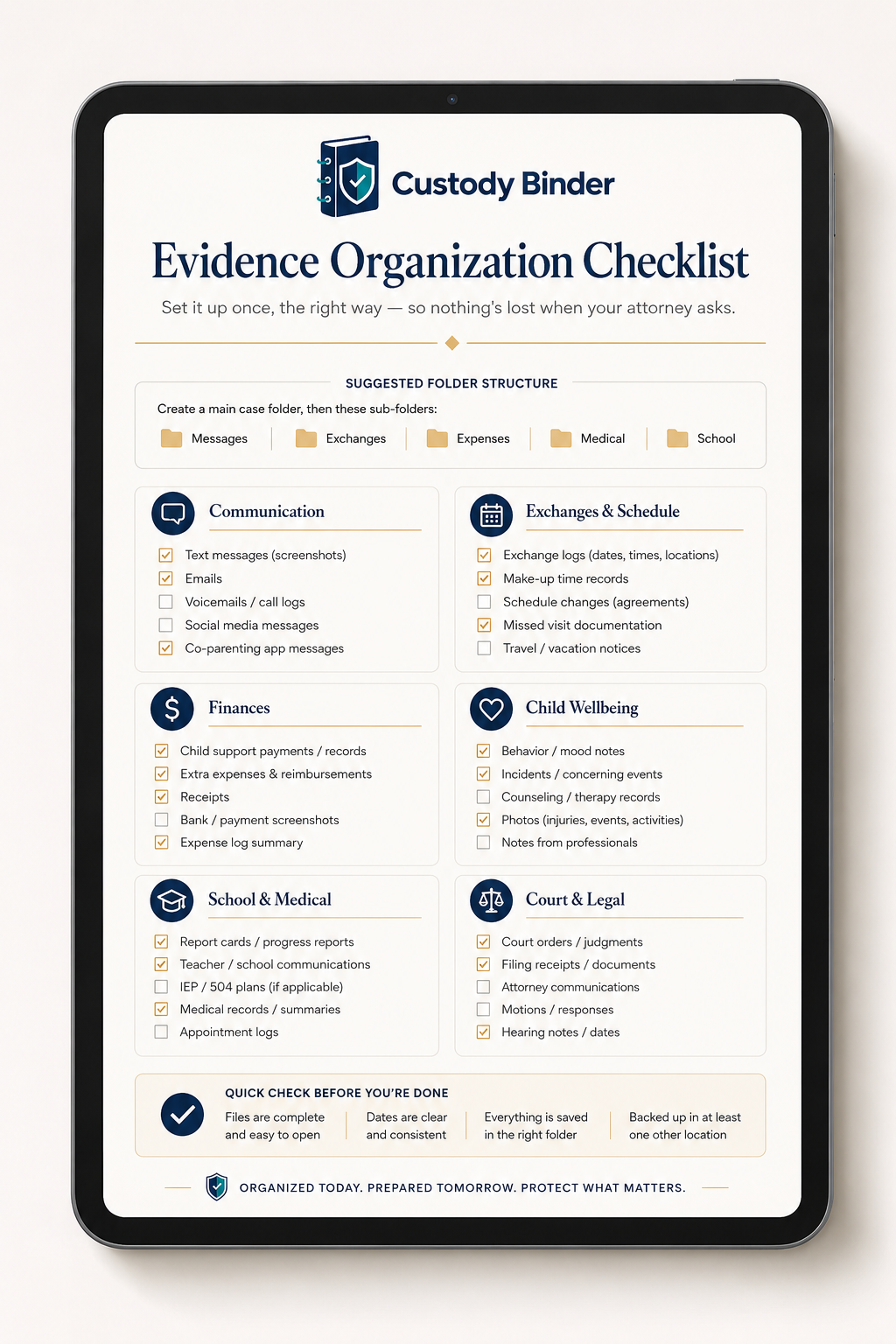 Evidence Organization Checklist