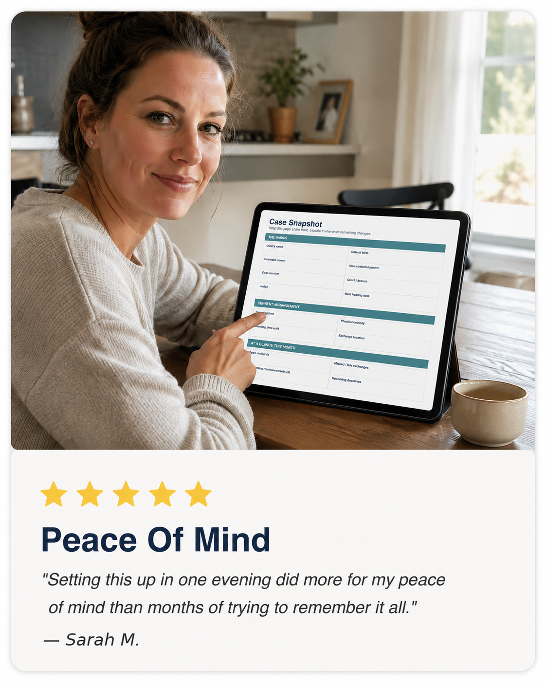 Five-star review from Sarah M. — Peace Of Mind